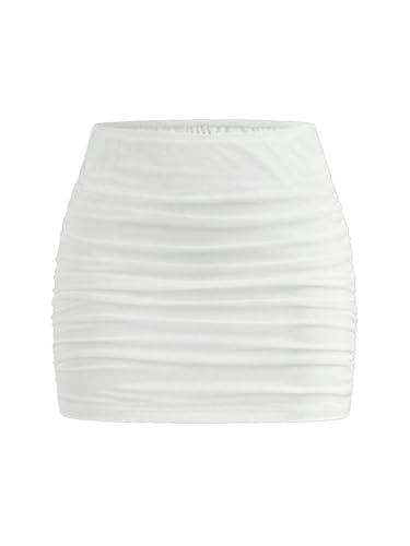 GORGLITTER Damen Mini Rock Mesh Doppelschicht Sommerrock Sexy Röcke Bodycon Freizeitrock Drop Waist Minirock Gerafft Skirt Figurbetonter Rock Weiß S GORGLITTER Damen Mini Rock Mesh Doppelschicht Sommerrock Sexy Röcke Bodycon Freizeitrock Drop Waist Minirock Gerafft Skirt Figurbetonter Rock Weiß S von GORGLITTER