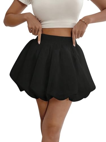 GORGLITTER Damen Minirock A-Linie Freizeitrock Sommer Bubble Röcke Casual Kurze Hose mit Elastischem Bund Abschlussrock mit Knospung Schwarz L GORGLITTER Damen Minirock A-Linie Freizeitrock Sommer Bubble Röcke Casual Kurze Hose mit Elastischem Bund Abschlussrock mit Knospung Schwarz L von GORGLITTER