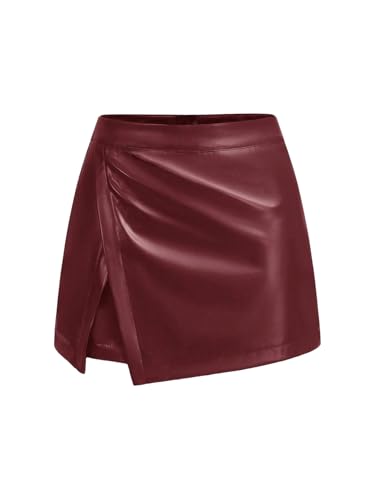 GORGLITTER Damen Minirock PU Leder Rock Hohe Taille Sommerrock Enger Hosenrock Kurz Wickelrock Asymmetrisch Lederrock mit Schlitz Partyrock Freizeitrock Bordeaux L GORGLITTER Damen Minirock PU Leder Rock Hohe Taille Sommerrock Enger Hosenrock Kurz Wickelrock Asymmetrisch Lederrock mit Schlitz Partyrock Freizeitrock Bordeaux L von GORGLITTER