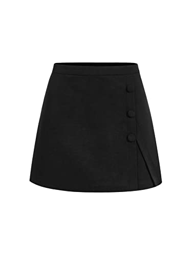 GORGLITTER Damen Minirock Röcke Elegant Sommerrock Hohe Taille Rock Rockabilly Vintage Retro Miniskirt mit Knöpfen Schwarz L von GORGLITTER