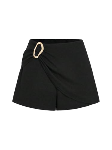 GORGLITTER Damen Miniröcke Hohe Taille Rock Elegant Hosenrock Wickelrock Y2K Minishorts Office Freizeitrock Kurz Casualshorts Schwarz L von GORGLITTER