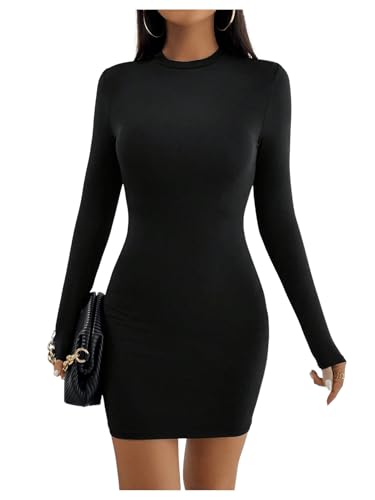 GORGLITTER Damen Petite Figurbetontes Kleid Bodycon Minikleid Langarm Basic Herbstkleid Freizeitkleid mit Rundhals Schwarz XS GORGLITTER Damen Petite Figurbetontes Kleid Bodycon Minikleid Langarm Basic Herbstkleid Freizeitkleid mit Rundhals Schwarz XS von GORGLITTER