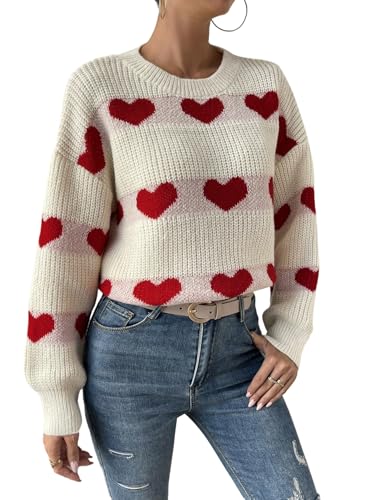 GORGLITTER Damen Pullover Elegant Warmer Strickpullover mit Herzmuster Puli Langarm Sweater Rundhals Winterpullover Strickoberteil Weiß M GORGLITTER Damen Pullover Elegant Warmer Strickpullover mit Herzmuster Puli Langarm Sweater Rundhals Winterpullover Strickoberteil Weiß M von GORGLITTER