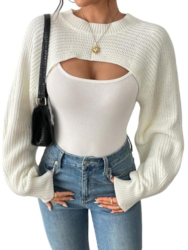 GORGLITTER Damen Pullover Sehr Kurz Strickpullover Langarm Cropped Strickoberteil mit Rundhals Causal Stricktop Pulli Herbst Outfits Weiß M GORGLITTER Damen Pullover Sehr Kurz Strickpullover Langarm Cropped Strickoberteil mit Rundhals Causal Stricktop Pulli Herbst Outfits Weiß M von GORGLITTER