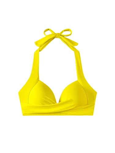 GORGLITTER Damen Push UP Bikini Top Neckholder Bikinioberteil Triangel Bikini Top mit Twist Badetop Bandeau Bikini-top Gelb XL von GORGLITTER