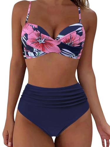 GORGLITTER Damen Push Up Bikini Set 2-teiler Badeanzug Tropisch Bademode Strandmode Hohe Taille Sommer Swimmsuit Strand Outfit Dunkelblau XXL GORGLITTER Damen Push Up Bikini Set 2-teiler Badeanzug Tropisch Bademode Strandmode Hohe Taille Sommer Swimmsuit Strand Outfit Dunkelblau XXL von GORGLITTER