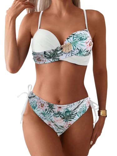 GORGLITTER Damen Push Up Bikini Set Zweiteilliger Badeanzug Tropisch Strandmode 2 Pieces Sommer Swimmsuit Set mit Muster Hellgrau L GORGLITTER Damen Push Up Bikini Set Zweiteilliger Badeanzug Tropisch Strandmode 2 Pieces Sommer Swimmsuit Set mit Muster Hellgrau L von GORGLITTER