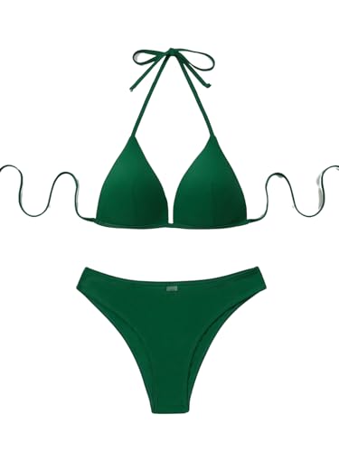 GORGLITTER Damen Push Up Bikini Sets Triangel Bademode Neckholder Swimsuit Zweiteiligwe Badeanzug Grün M von GORGLITTER