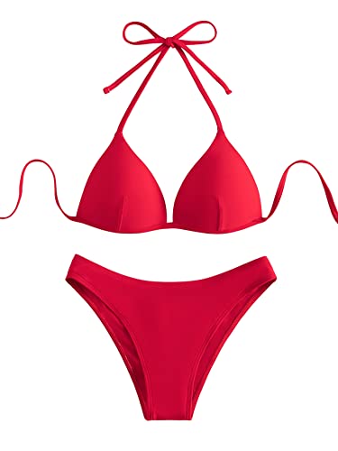 GORGLITTER Damen Push Up Bikini Sets Triangel Bademode Neckholder Swimsuit Zweiteiligwe Badeanzug Rot M von GORGLITTER