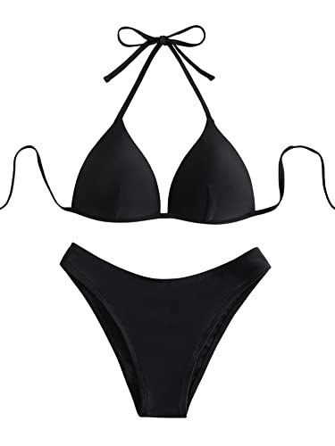 GORGLITTER Damen Push Up Bikini Sets Triangel Bademode Neckholder Swimsuit Zweiteiligwe Badeanzug Schwarz XS von GORGLITTER