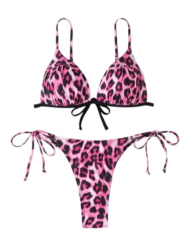 GORGLITTER Damen Push Up Bikini Sets Triangel Bademode Zweiteiler Leoparden Badeanzug Tangas Swimmsuit Set Sommer Strand Outfit Violett S von GORGLITTER