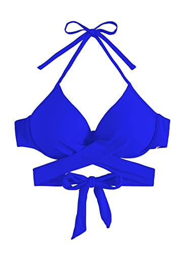 GORGLITTER Damen Push Up Bikinioberteil Wrap Bikinis Neckholder Bikini Oberteil Swimwear Bikinitop mit Wickel Königsblau M von GORGLITTER