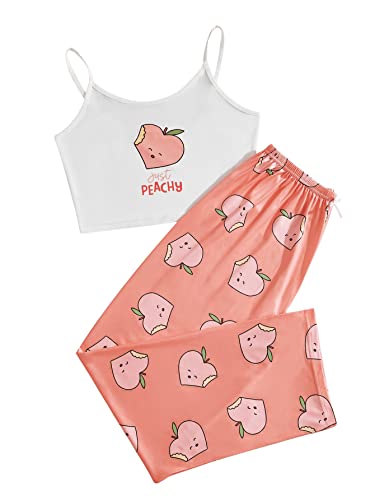 GORGLITTER Damen Pyjama Set Cami Crop Top und Hosensets Spaghettiträger Sleepwear 2-teiliges Set Pyjama Schlafanzüge Weiß und Rosa M von GORGLITTER