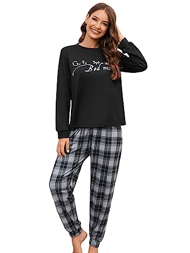 GORGLITTER Damen Pyjama Set Langarm Tops und Hosensets Schlafanzug Set Zweiteilig Sleepwear Schlafanzüge Schwarz und Weiß M von GORGLITTER