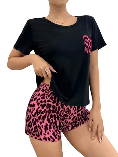 GORGLITTER Damen Pyjama Set Leoparden Muster Schlafanzug Kurz Oberteil und Shorts Sommer Nachtwäsche Hausanzug Lounge Set Homewear Heißes Pink XL GORGLITTER Damen Pyjama Set Leoparden Muster Schlafanzug Kurz Oberteil und Shorts Sommer Nachtwäsche Hausanzug Lounge Set Homewear Heißes Pink XL von GORGLITTER