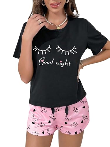 GORGLITTER Damen Pyjama Sets Kurzarm Tshirt und Sommer Shortsets Sommerhose Zweiteiliger Schlafanzug Rosa L von GORGLITTER