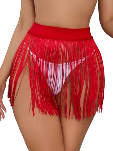 GORGLITTER Damen Quaste Rock Fransen Rock Cinch Taillengürtel Punk Gothic Cover-Up Partyrock Bordeaux S von GORGLITTER