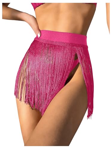 GORGLITTER Damen Quaste Rock Fransen Rock Cinch Taillengürtel Punk Gothic Cover-Up Partyrock Heißes Pink S von GORGLITTER