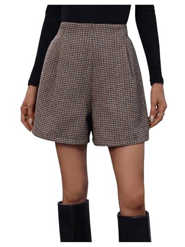 GORGLITTER Damen Retro Karierte Short Weite Bein Shorts Kurz Hose Hoche Taille Freizeitshort Wintershort Frühlingshort Braun L GORGLITTER Damen Retro Karierte Short Weite Bein Shorts Kurz Hose Hoche Taille Freizeitshort Wintershort Frühlingshort Braun L von GORGLITTER