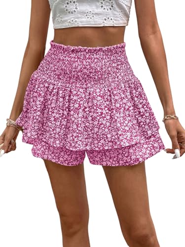 GORGLITTER Damen Rock Blümchenmuster Mehrschichtig Sommershorts Boho Kurzer Hosnenrock Hohe Taille Minishorts Elastischer Bund Casualshort Heißes Pink M GORGLITTER Damen Rock Blümchenmuster Mehrschichtig Sommershorts Boho Kurzer Hosnenrock Hohe Taille Minishorts Elastischer Bund Casualshort Heißes Pink M von GORGLITTER