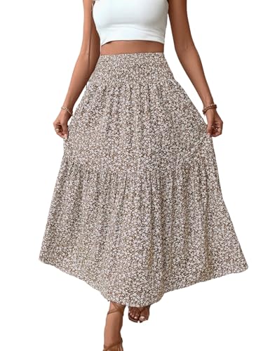 GORGLITTER Damen Rock Blümchenmuster Sommerrock Langer Damenrock A Linie Maxirock Boho Strandrock mit Taschen Sommer Röcke mit Taschen Freizeitrock Khaki L GORGLITTER Damen Rock Blümchenmuster Sommerrock Langer Damenrock A Linie Maxirock Boho Strandrock mit Taschen Sommer Röcke mit Taschen Freizeitrock Khaki L von GORGLITTER