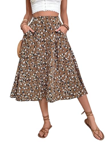 GORGLITTER Damen Rock Blümchenmuster Sommerrock mit Taschen Midi Röcke Boho Midirock Sommer Hohe Taille Freizeitrock Casual Blumenrock Braun L GORGLITTER Damen Rock Blümchenmuster Sommerrock mit Taschen Midi Röcke Boho Midirock Sommer Hohe Taille Freizeitrock Casual Blumenrock Braun L von GORGLITTER