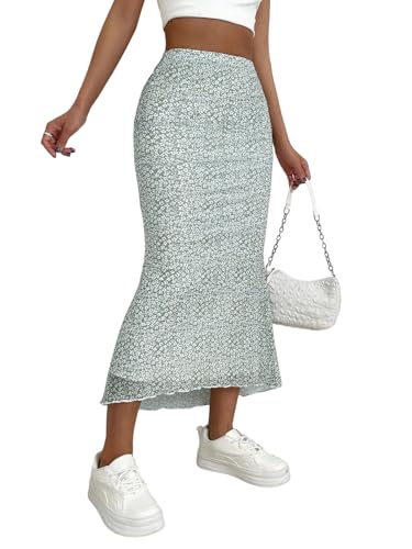GORGLITTER Damen Rock Blümenmuster Midirock Boho Freizeitrock Hohe Taille Casualrock Herbstrock mit Wellensaum Going Out Grün S GORGLITTER Damen Rock Blümenmuster Midirock Boho Freizeitrock Hohe Taille Casualrock Herbstrock mit Wellensaum Going Out Grün S von GORGLITTER