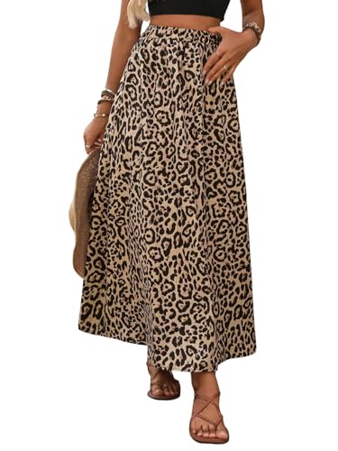 GORGLITTER Damen Rock Elegant Maxirock Leorock Elastisch Hohe Taille Casualrock mit Leopardmuster Leicht A-Linie Röcke Boho Freizeitrock Khaki L GORGLITTER Damen Rock Elegant Maxirock Leorock Elastisch Hohe Taille Casualrock mit Leopardmuster Leicht A-Linie Röcke Boho Freizeitrock Khaki L von GORGLITTER
