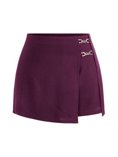 GORGLITTER Damen Rock Elegant Übergroß Sommerrock Asymmetrisch Wickelrock Große Größen Röcke Hohe Taille Hosenrock Büro Freizeitrock Urlaubrock Violett 3XL von GORGLITTER