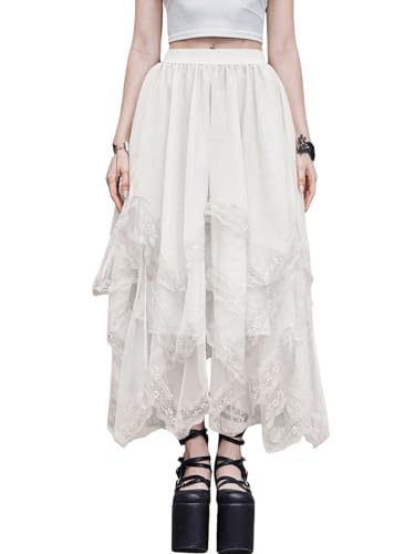 GORGLITTER Damen Rock Goth Durchsichtige Spitze Patchwork Midirock Asymmetrische A Linie Röcke Lang Hohe Taille Skirt Lässig Midi-Röcke Weiß M GORGLITTER Damen Rock Goth Durchsichtige Spitze Patchwork Midirock Asymmetrische A Linie Röcke Lang Hohe Taille Skirt Lässig Midi-Röcke Weiß M von GORGLITTER