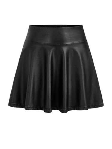 GORGLITTER Damen Rock Kurz Hohe Taille Sommerrock Kurzer Rock Pu Leder Röcke Mini Strickrock A Linie Freizeitrock Partyrock Festivalrock Casualrock Schwarz M von GORGLITTER