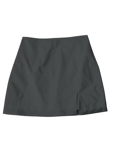 GORGLITTER Damen Rock Kurzer Sommerrock Lässig Minirock Hohe Taille Röcke mit Schlitz Gerade Kurzrock Reißverschluss Freizeitrock Casualrock Grau S von GORGLITTER