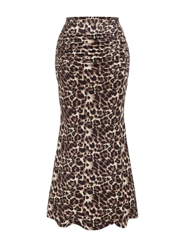 GORGLITTER Damen Rock Lang Elegant Fischschwanz Leoparden Maxirock Figurbetont Partyrock Bodycon Freizeitrock Casualrock Herbst Festival Outfit Leopardenparden S von GORGLITTER