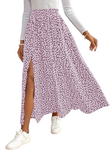 GORGLITTER Damen Rock Langer Sommerrock Boho Midirock mit Schlitz Blümchenmuster Röcke Hohe Taille Blumenrock Herbst Outfit Freizeitrock Locker Strandrock Mauve Lila S GORGLITTER Damen Rock Langer Sommerrock Boho Midirock mit Schlitz Blümchenmuster Röcke Hohe Taille Blumenrock Herbst Outfit Freizeitrock Locker Strandrock Mauve Lila S von GORGLITTER