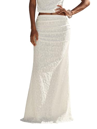 GORGLITTER Damen Rock Langer Sommerrock Elegant Maxirock Bodycon Damenrock Urlaubrock Strandrock Gerafft Röcke mit Reißverschluss Aprikosenfarben XL von GORGLITTER