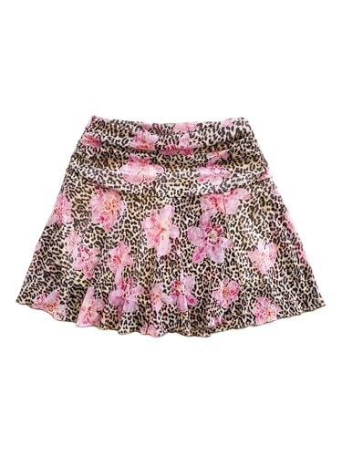 GORGLITTER Damen Rock Leopardenmuster Sommerrock Hohe Taille Minirock Blumenmuster Hosenrock Sommer A Linie Röcke mit Shorts Freizeitrock Casualrock Leo XS von GORGLITTER