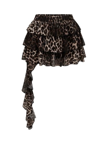 GORGLITTER Damen Rock Leopardenmuster Sommerrock Mehrschichtiger Minirock Drop Waist Partyrock Rüschensaum Kurze Röcke y2k Festival Freizeitrock Leo M von GORGLITTER