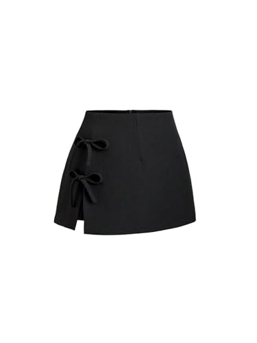GORGLITTER Damen Rock Sommer Elegant Kurz Röcke mit Hose Drunter A Line Hosenrock Minirock mit Schlitz Casualrock Figurbetonte Freizeitrock Schwarz L von GORGLITTER