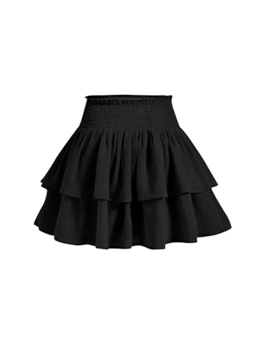 GORGLITTER Damen Rock Sommer Faltenrock Elastischer Bund Minirock mit Rüschensaum Hohe Taille Freizeitrock Geschichtet A Linie Kurzer Röcke Schwarz XS GORGLITTER Damen Rock Sommer Faltenrock Elastischer Bund Minirock mit Rüschensaum Hohe Taille Freizeitrock Geschichtet A Linie Kurzer Röcke Schwarz XS von GORGLITTER