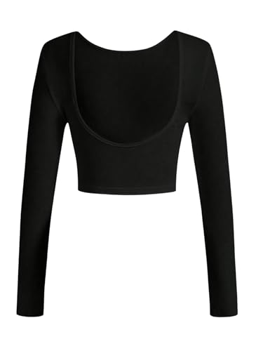 GORGLITTER Damen Rückenfrei Crop Top Rundhals Bauchfreies Oberteil Langarm Cropped Shirts Kurz T-Shirt Schwarz XS GORGLITTER Damen Rückenfrei Crop Top Rundhals Bauchfreies Oberteil Langarm Cropped Shirts Kurz T-Shirt Schwarz XS von GORGLITTER