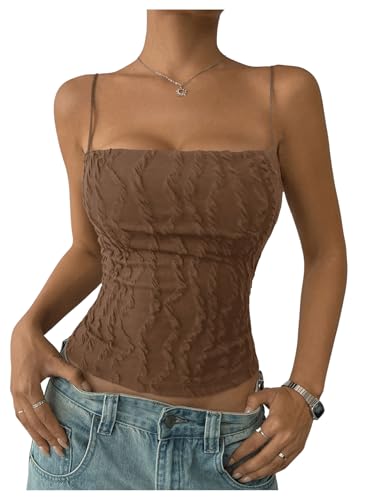GORGLITTER Damen Rückenfrei Crop Top Spaghettiträger Camisole Sommertop Y2K Partytop Ärmellos Tops Trägertop Casualtop Kaffeebraun XS GORGLITTER Damen Rückenfrei Crop Top Spaghettiträger Camisole Sommertop Y2K Partytop Ärmellos Tops Trägertop Casualtop Kaffeebraun XS von GORGLITTER