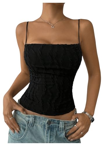 GORGLITTER Damen Rückenfrei Crop Top Spaghettiträger Camisole Sommertop Y2K Partytop Ärmellos Tops Trägertop Casualtop Schwarz S von GORGLITTER