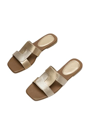 GORGLITTER Damen Sandalen Flache Sommerschuhe mit quadratischer Zehnenpartie Elegant Leder Sandaletten Gold EUR39 GORGLITTER Damen Sandalen Flache Sommerschuhe mit quadratischer Zehnenpartie Elegant Leder Sandaletten Gold EUR39 von GORGLITTER