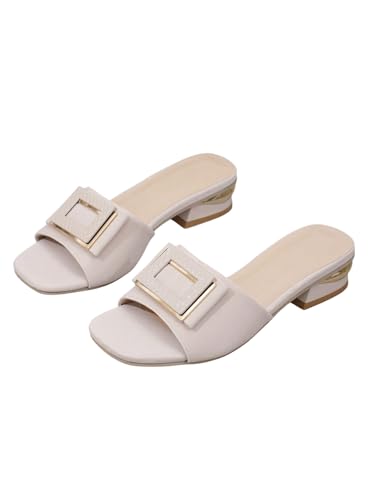 GORGLITTER Damen Sandalen Offene Zehen Sommerschuhe PU Leder Sandalette mit Absatz Elegant Sandals Freizeitsandale Urlaubssandalen Outdoor Pantoffeln Beige CN41 von GORGLITTER