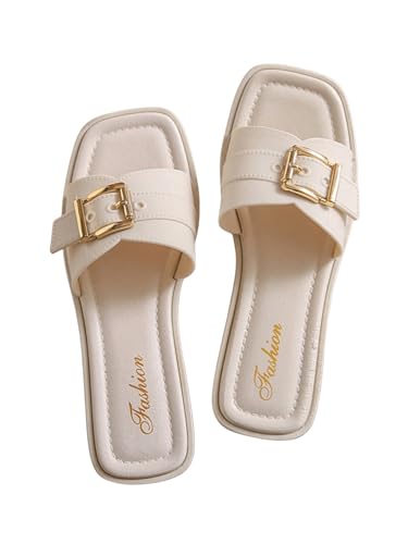 GORGLITTER Damen Sandalen Sommer Flache Sandalette Offene Zehe Freizeitsandals Elegant Sommersandalen Modisch Hausschuhe Flachsandalen Weiß CN40/41 von GORGLITTER