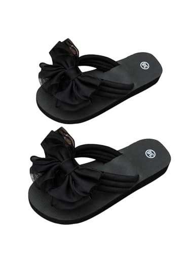 GORGLITTER Damen Sandalen Sommer Flip Flops Schleifen Sandaletten Plateau Sommerschuhe Zehensandalen Pantoletten Freizeitsandalen Outdoorsandalen Schwarz CN40 von GORGLITTER
