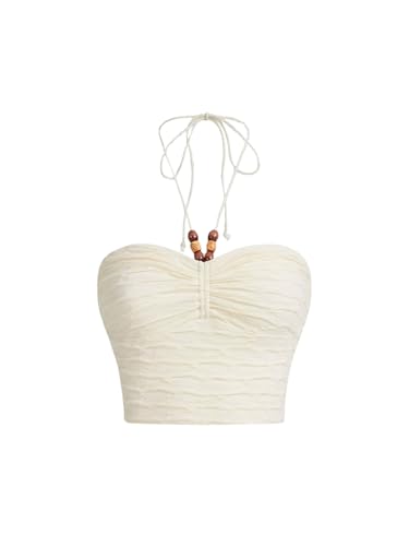 GORGLITTER Damen Schulterfreies Oberteil Neckholder Trägerloses Top Y2k Tubetop Bauchfrei Crop Tops Party Bandeau Top Sommertop Casual Outfit Beige M von GORGLITTER