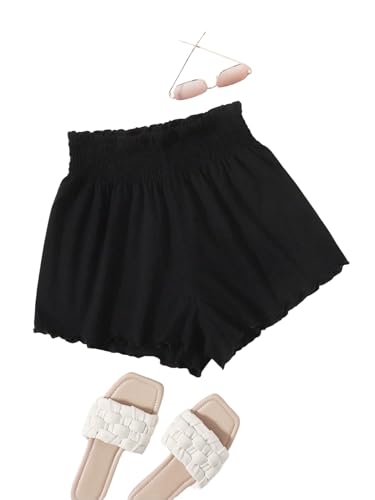 GORGLITTER Damen Shorts Boho Kurze Hose Hohe Taille Sommershorts Breites Bein Minishorts Kurze Short Elastischer Bund Damenshorts Freizeitshorts Schwarz S von GORGLITTER