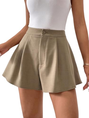 GORGLITTER Damen Shorts Breite Bein Kurz Hose Elegant Business Casualshort Sommershorts Bermuda Short Hotpants mit Taschen Khaki S von GORGLITTER