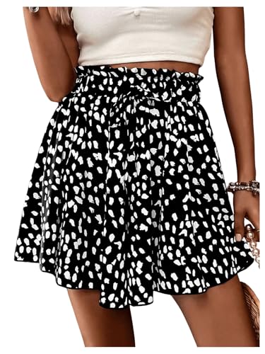 GORGLITTER Damen Shorts Breites Bein Hosenrock Locker Sommershorts Geblümt Sommer Skort Kurze Hose Shortrock mit Muster Schwarz XL von GORGLITTER